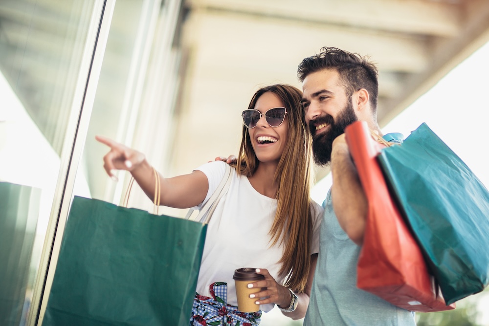 Couple enjoy shopping together.