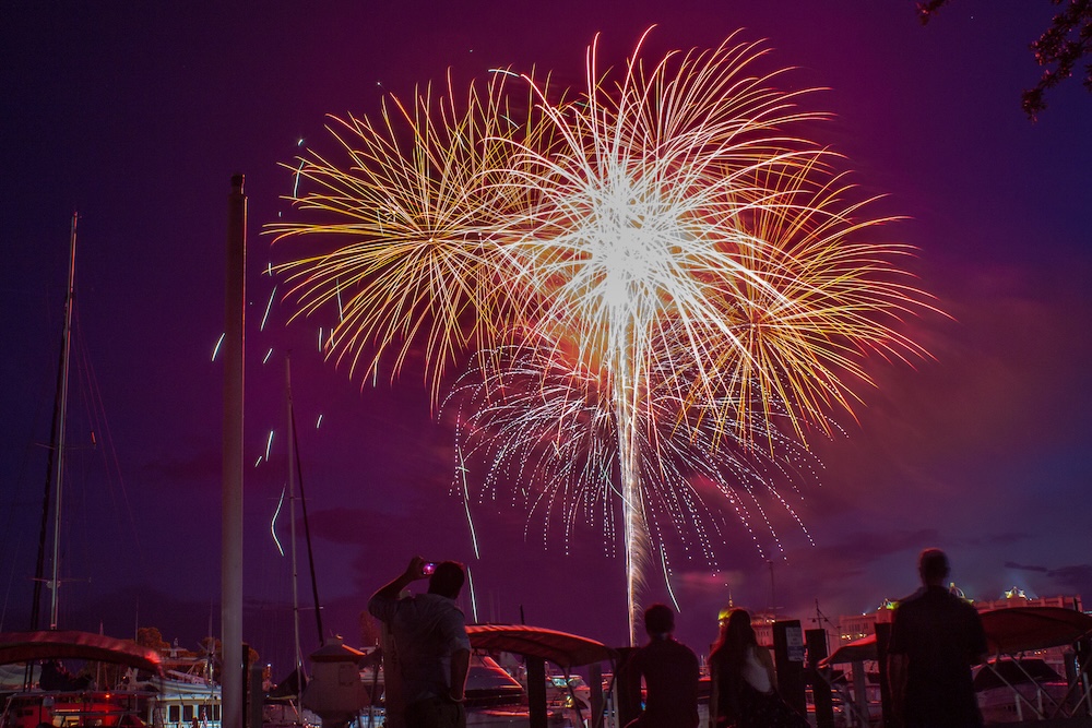 4th of July Fireworks over the water.
