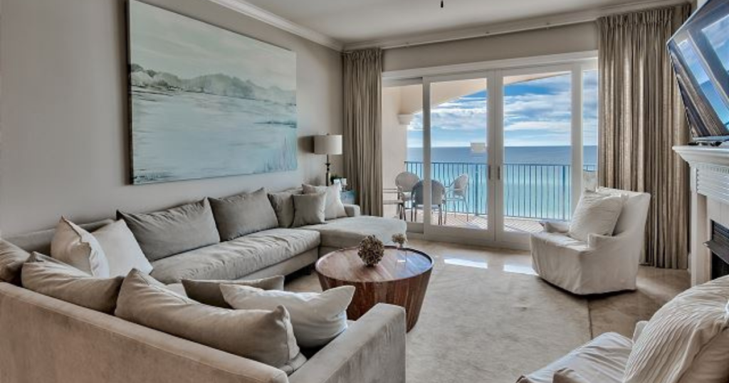 vacation rental living room with gulf views