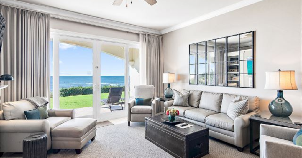 30a vacation rental living room with gulf views