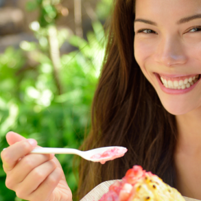 woman eating shave ice