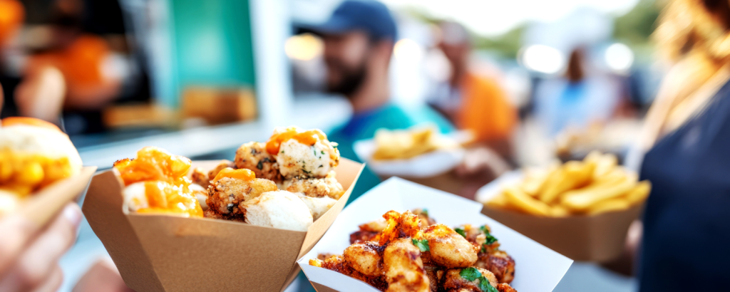 people holding food at food festival