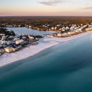 Aerial View of Florida’s Scenic 30A Coastline Near Eastern Lake.