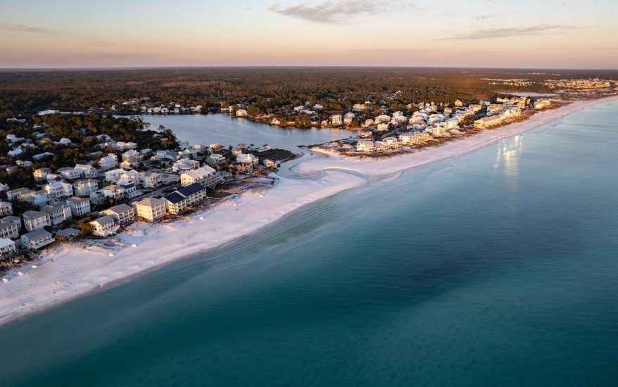 Aerial View of Florida’s Scenic 30A Coastline Near Eastern Lake.